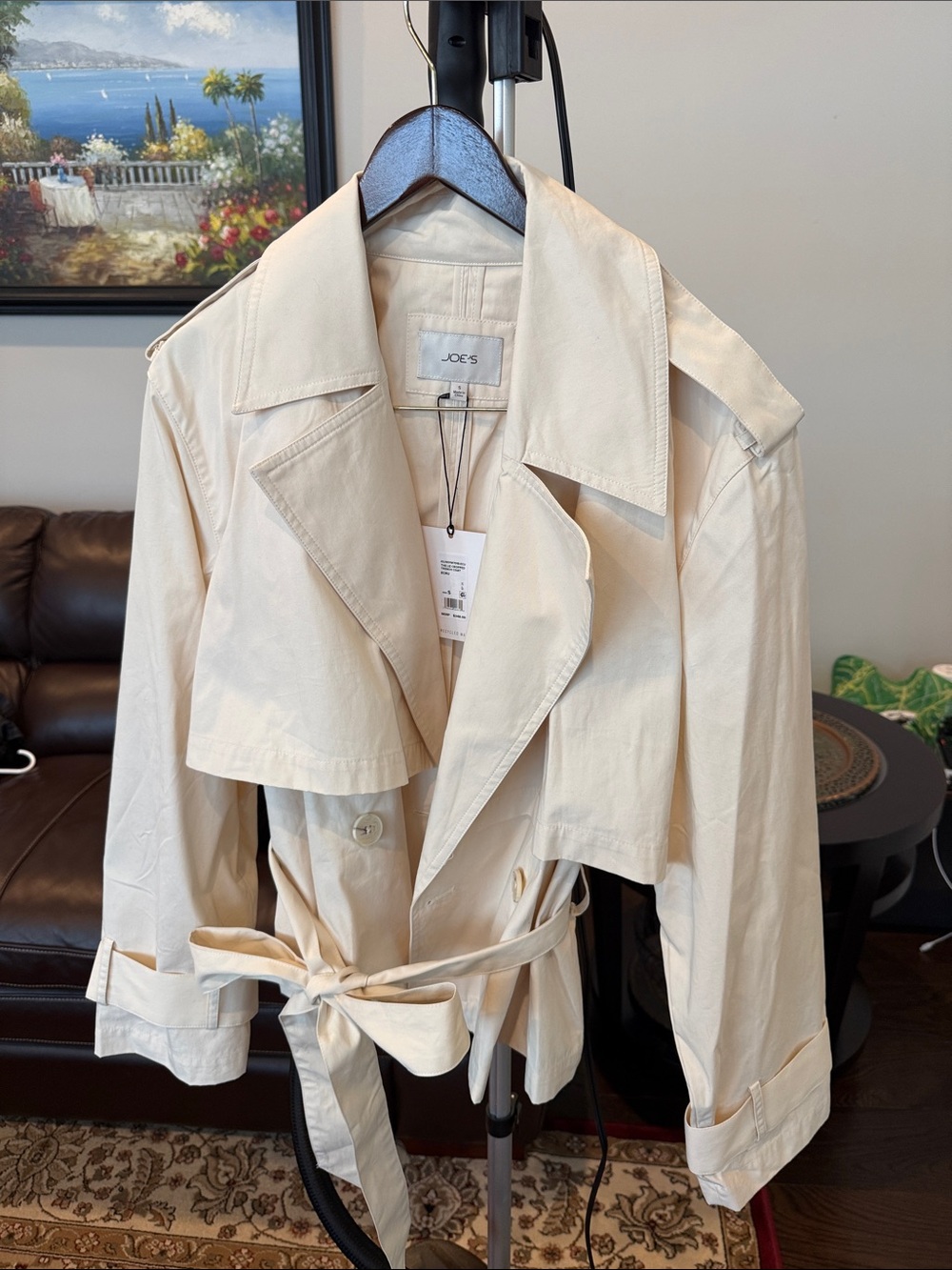 Joe's Jeans Cream Short Trench with Waist Tie